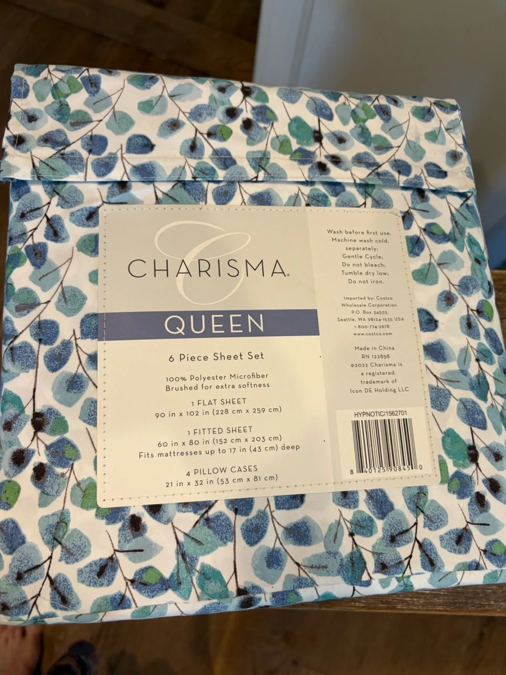 Charisma 6 Piece Blue white Floral Queen Sheet Set